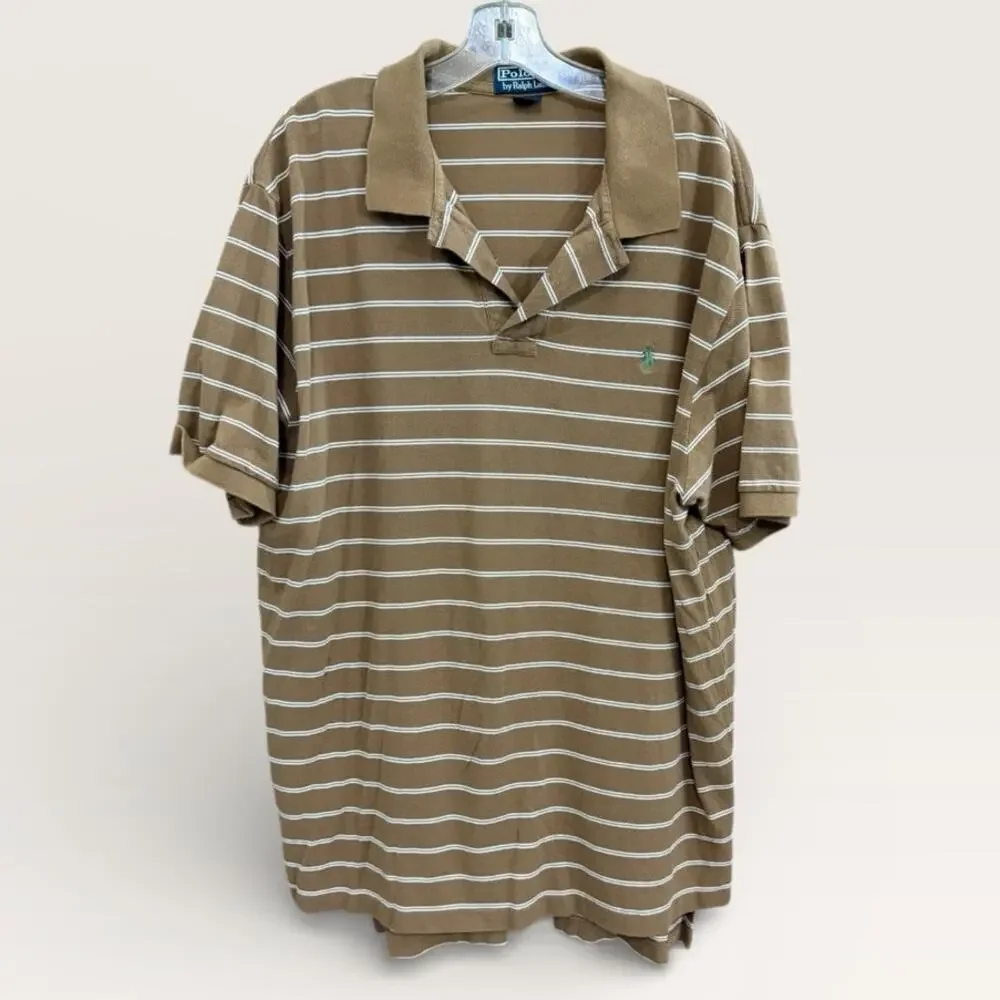 Polo Ralph Lauren Mens Brown Stripe Green Pony Logo Size XXL Preppy Casual